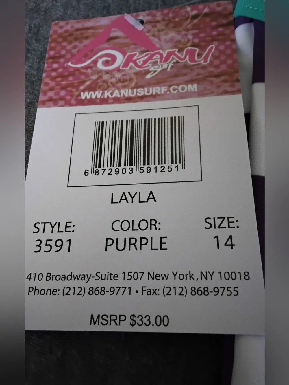 Kanu Surf Girls Size 14 Layla Purple Stripe One Piece Swimsuit NWT